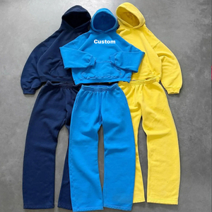 Custom Vintage Men's <b>Tracksuit</b> Set Two Piece Fleece Sweat Suit Jogger Streetwear Logo Men <b>Tracksuits</b> For Sale - Product Image 5