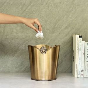 Cylindrical Luxury bathroom Waste <b>Bin</b> With <b>Lid</b> On Top Modern Design Interior Decoration Metal Trash Container Dust <b>Bin</b> For home - Product Image 3