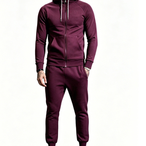Ensemble de survêtement décontracté en molleton uni pour homme, coupe classique, avec sweat à capuche zippé et pantalon de jogging à cordon de serrage, idéal pour la course et les voyages - Product Image 1