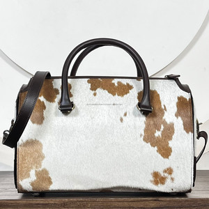 New Customized Genuine <b>Leather</b> Cowhide Hair-On Duffel Bag Western Floral <b>Tooled</b> Speedy Bag Travel Handbag Turquoise Stone Style - Product Image 5