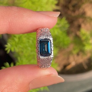 14K Gold Chunky Dome Bezel <b>Ring</b> Minimal Engagement <b>Ring</b> | Statement Blue <b>Emerald</b> Lab Diamond Bezel Set <b>Ring</b> | <b>Ring</b> Gift for Her - Product Image 1
