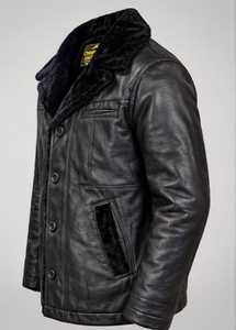 Chaqueta de Cuero Negra para Hombre ChampKing con Cierre de Cremallera y Forro de Piel Sintética Marrón - Product Image 4