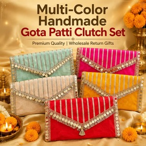 Pochettes enveloppe Gota Patti traditionnelles indiennes du Rajasthan faites à la main, en soie, rectangulaires, festives, avec dentelle, pour pièces de monnaie, cadeaux de mariage - Product Image 1