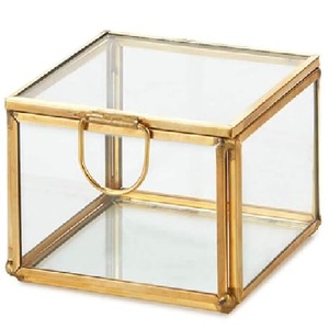 Golden Glass Jewelry <b>Mini</b> <b>Box</b> with Brass Frame and Handle for <b>Storage</b> - Product Image 1