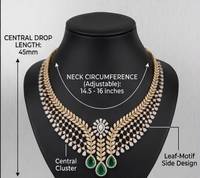 Ensemble collier ras-de-cou élégant vert émeraude inspiré des feuilles royales, avec maille en CZ et moissanite, pour femme, idéal pour mariage et occasions spéciales