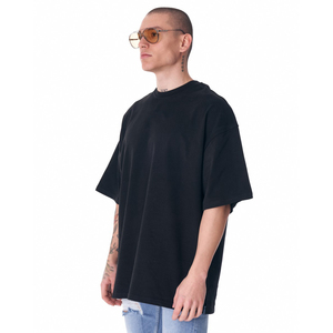 Conjunto de Camiseta y Pantalones Cortos de Verano para Hombre, de Algodón, Talla Grande, Hombros Caídos, Transpirable, Diseño Liso, Ropa Casual Urbana OEM - Product Image 4