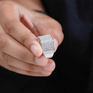 Moissanite <b>Mens</b> Wide Band Ring Iced Out Pave Statement Ring Luxury Sparkling Fashion Jewelry Bold <b>Wedding</b> <b>Gift</b> - Product Image 1
