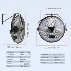Ventilatore da Parete ad Alta Velocità da 18 Pollici, 3 Velocità, 4150 CFM, Impermeabile, Design Industriale in Metallo per Uso Commerciale e Residenziale, Spina AU - Product Image 4