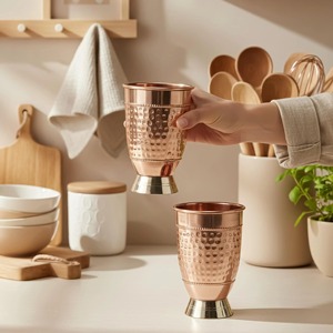 Verre en cuivre de bonne qualité, design martelé à motif floral, au meilleur prix - Product Image 1