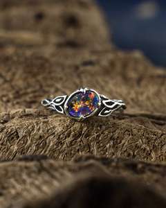 Bague en opale bleue, argent sterling massif, certifiée IGI, bijoux de haute qualité, bague de promesse, inspirée de la nature, branche de feuille, opale australienne - Product Image 1