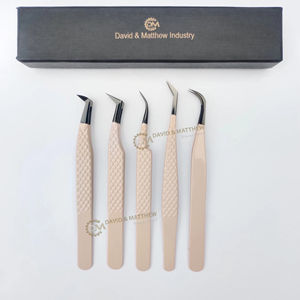 Pince à cils couleur crème la plus vendue, en acier inoxydable, à pointe en fibre, outils d'extension de cils à pointes affûtées pour les cils - Product Image 1