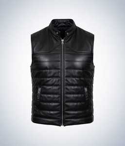 <b>Men</b> <b>Black</b> Quilted Puffer Genuine Leather <b>Vest</b> Winter Waistcoat <b>Black</b> <b>Men's</b> Quilted Puffer Leather <b>Vest</b> - Product Image 1