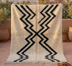 Tapis berbères marocains faits à la main en laine 100% Ait |   Tapis Beni Ourain noués à la main |   Tapis tribal shaggy bohème à poils moyens épais - Product Image 3