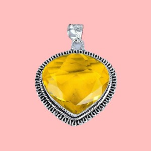 Colgante de Citrino Amarillo en Forma de Corazón, Plata de Ley 925, Hecho a Mano, Estilo Bohemio, Joyería Artesanal, Regalo de Navidad - Product Image 4