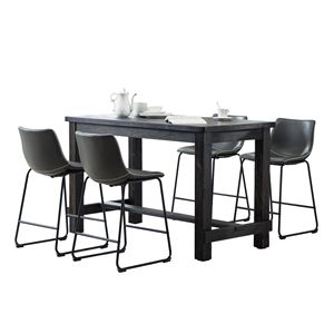 Set da Pranzo Bronco in Legno Anticato con Tavolo Alto e Quattro Sedie Grigie per la Casa Moderna - Product Image 5