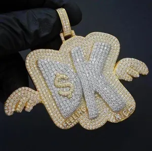 Pendentif personnalisé pour homme en or jaune plaqué 14 carats avec moissanite véritable ronde de 3 carats - Product Image 4