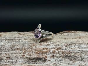 Bague en améthyste de style vintage en argent sterling 925 oxydé, faite à la main, pierre de naissance de février, bijou cadeau - Product Image 6