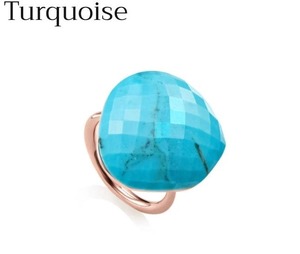 Bague Statement de Luxe Chrétienne pour Femme en Turquoise, Plaqué Or Rose, Argent 925, Sertie de Pierres Précieuses, Bijoux Fins pour Fête et Mariage - Product Image 2