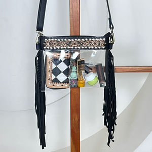 Sac à bandoulière transparent de style occidental, en cuir de vache véritable, avec franges, approuvé pour les stades, sac à main bohème tendance pour femmes - Product Image 4