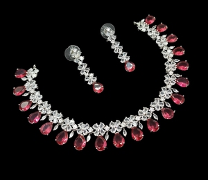 Silver Plated Brass Bridal <b>Set</b> Choker Necklace Drop Earrings Tikka Ethnic High Quality Wedding Engagement Anniversary Latest - Product Image 4