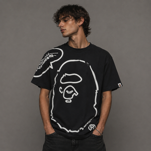 Camiseta Personalizada de Estilo Urbano Vintage para Hombre, con Estampado Gráfico de Cabeza de Simio Grande en la Parte Delantera, 100% Algodón Tejido, 240g, Corte Regular, Manga Corta - Product Image 2