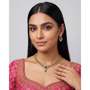Indian Ethnic Tanisha Victorian <b>Gold</b>-Plated CZ Bridal Necklace & <b>Earring</b> <b>Set</b> - Product Image 1