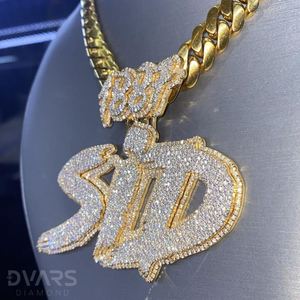 Colgante de Plata 925 Personalizado con Letra Inicial para Hombre, con Moissanita y Letras Iced SID, de Lujo, Certificado, Estilo Bustdown Bling - Product Image 6