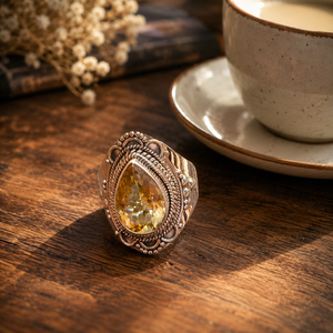 Natural Citrine Gemstone <b>Ring</b> <b>925</b> Sterling <b>Silver</b> Vintage Boho Statement <b>Ring</b> Yellow Rose Gold Plated Jewelry Christmas gift her - Product Image 5