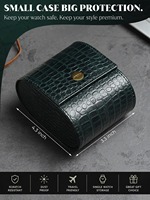 WRIZA Étui à montre unique en cuir véritable fait main, forme tonneau |   Étui de montre de voyage en daim avec doublure en polyester et fermeture à pression sécurisée