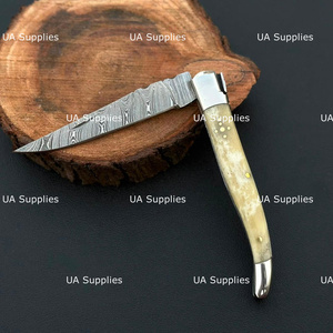 Traditional Laguiole Style Pocket Folding Knife Hand Forged Damascus Steel Blade Camel Bone Handle Industrial Grade Hunting OEM - Product Image 3