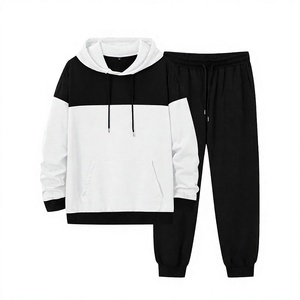 Ensemble sweat-shirt à capuche unisexe color block noir et blanc, survêtement décontracté à manches longues avec pantalon à cordon de serrage, coupe ample, idéal pour l'automne - Product Image 5