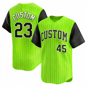 Custom Pinstripe Design Baseball Jersey Neon Green Short Sleeve Summer V-neck Quick Dry Breathable Polyester Premium Quality - Product Image 1