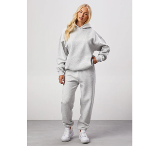 Custom Light <b>Grey</b> Women Pullover Hoodie Loose Fit Plain Drop Shoulder <b>Sweatshirt</b> Pocket - Product Image 2