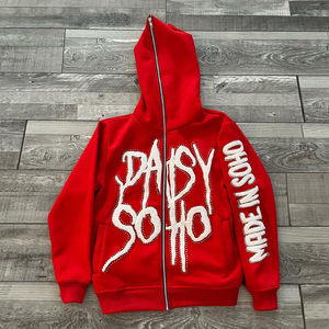 Rhinestone <b>zip</b> <b>up</b> hoodie streetwear cotton fleece oversized full <b>zip</b> hoodie unisex crystal design - Product Image 1