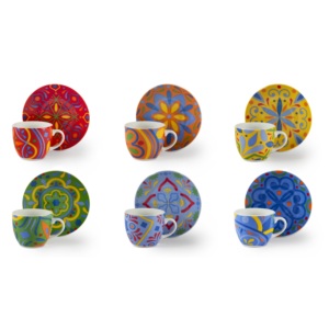 Set di 6 Tazze da Caffè Excelsa con Piattini in Porcellana Puebla 7 Cl Multicolore - Product Image 1