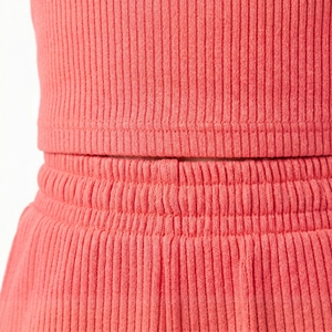 Women Ribbed Washed Mid Waist Two Piece Shorts Set Sleeveless <b>Crop</b> <b>Top</b> Drawstring Knee Shorts Casual Summer Outfit 100% Cotton - Product Image 4