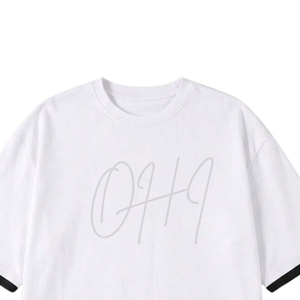 เสื้อยืดคอกลมโอเวอร์ไซส์สีขาวสำหรับผู้ชาย แต่งขอบสีดำตัดกัน ผ้าฝ้าย 100% แบบลำลอง พิมพ์ลายดิจิทัล - Product Image 5