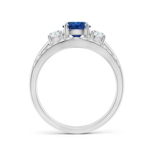 Anillo de Oro Sólido de 14K con Tres Piedras de Zafiro Azul Natural y Diamantes, con Banda de Diamantes Engastados en Pavé, Conjunto Nupcial, Joyería Fina, Anillo de Boda - Product Image 2