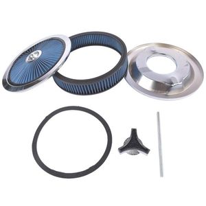Super Flow 14\" X 3\" Round Blue Air Cleaner Kit with Chrome Lid Washable for Chevrolet Vehicles - Product Image 2