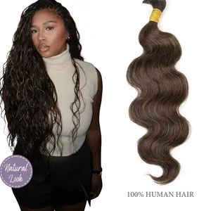 Tissage de cheveux humains indiens Remy ondulés bruns, base en soie, longs, doux, soyeux, ondulation naturelle, taille personnalisée, double tirage - Product Image 1