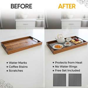 Bandeja de Servir de Madera de Acacia con Asas y Tapetes de Silicona, Bandeja Decorativa de Madera para Otomana y Mesa de Centro para Desayunos en la Cama - Product Image 3