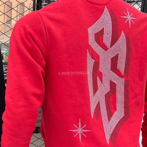 Sudaderas con capucha de lana de algodón para hombre, venta al por mayor de fábrica, ropa estampada XS 3D con diamantes de imitación bordados de ajuste Regular - Product Image 6