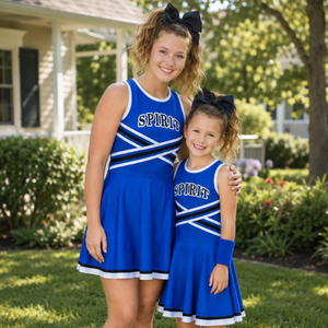 Robe d'uniforme de cheerleading bleue pour filles, sans manches, avec logo frontal, kits d'équipe - Product Image 1