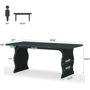 Tavolo da Pranzo Moderno Rettangolare Nero da 63 Pollici per 4-6 Persone, per Uso in Cucina - Product Image 4