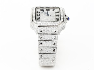 Reloj Plateado con Incrustaciones de Diamantes, Cuadrado, con Números Romanos, Totalmente Cubierto de Diamantes, Automático, Estilo Hip Hop, para Hombre, Joyería de Lujo Premium - Product Image 5