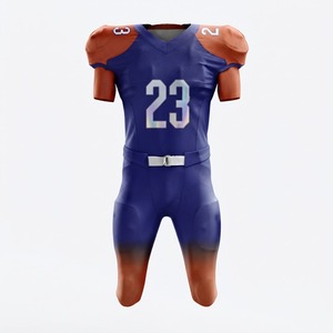 Ensemble de maillot et pantalon de football américain rembourrés bleu roi et orange personnalisés, uniforme d'équipe imprimé par transfert thermique avec numéro de joueur - Product Image 3