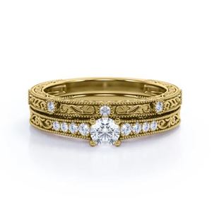 Moissanite Diamond Bridal Set 0.75 Carat Cut Claw Setting <b>925</b> <b>Silver</b> Gold Plated Engagement <b>Ring</b> Vintage Wedding <b>Ring</b> - Product Image 4