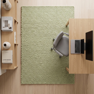 Tapis texturé fait main en laine vert sauge de qualité supérieure, tissé à la main, à boucles, antidérapant, à grosses pierres, pour salon moderne et chambre à coucher - Product Image 5