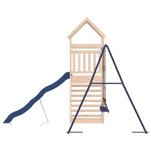 Juego de juegos infantiles de madera natural para exteriores con columpio de madera de pino maciza azul y polipropileno - Product Image 6