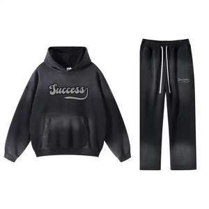 Custom Acid Washed Vintage Tracksuit Men Distressed Patchwork <b>Embroidery</b> Zip Faded Heavyweight Size Plus Hoodie Sweatpants <b>Set</b> - Product Image 6